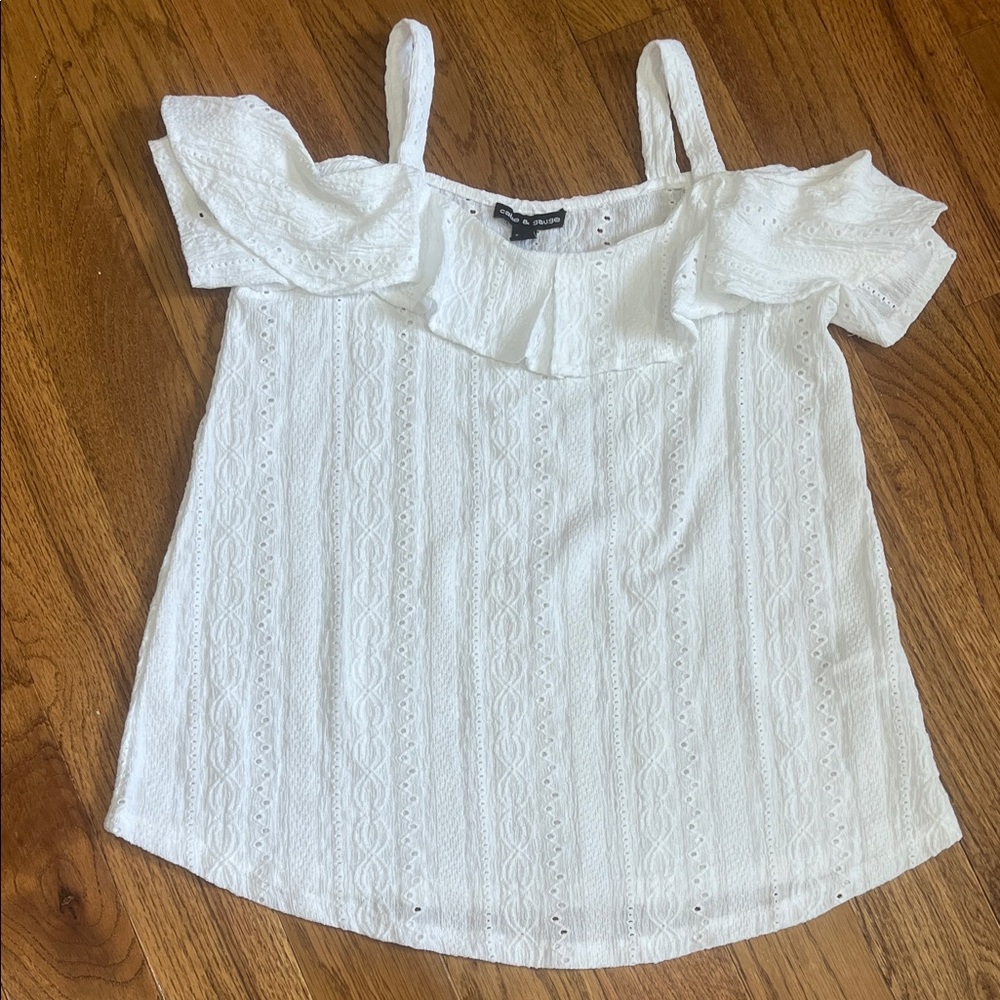 Cable & Gauge Off-White Eyelet Ruffle Blouse